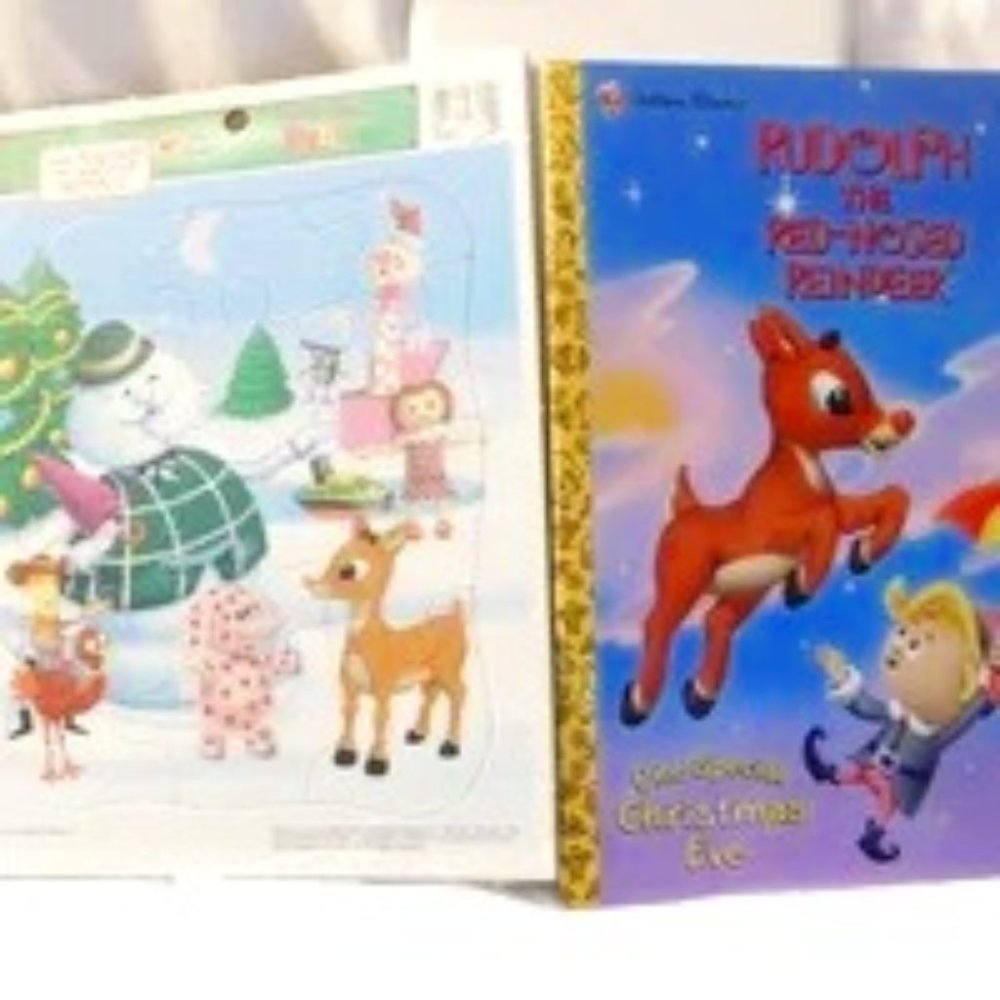 Rudolph Reindeer Sticker Book and Island of Misfit Toys Puzzle VINTAGE